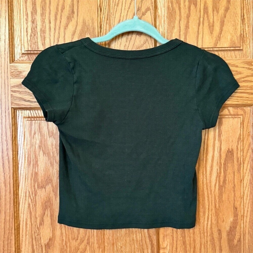 John Galt T-Shirt Womens Size S Green Cropped Short Sleeve Crew Neck Tee - Picture 2 of 3